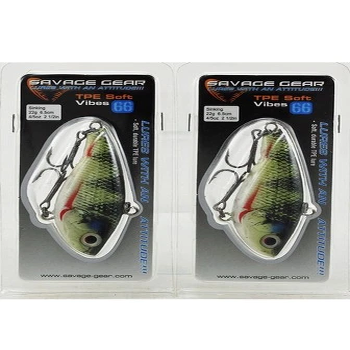 (LOT OF 2) SAVAGE GEAR 2-1/2" TPE SOFT VIBE 66 4/5OZ SFV-66-YP YELLOW PERCH